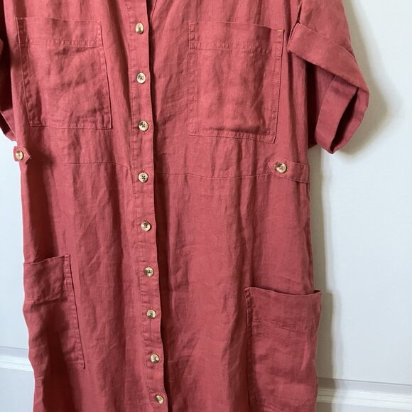 NWT White Stuff Reno Linen Midi Shirt Dress Womens 12 Pink Coastal Beach Boho - Picture 7 of 13